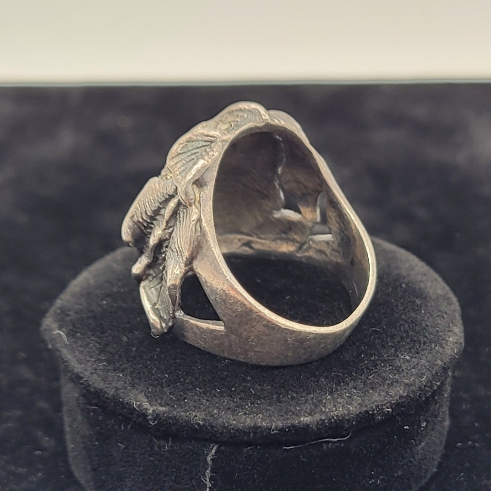 VINTAGE STERLING SILVER RETRO CARVED LADY FACE MARCASITE WIDE BAND RING … - Picture 3 of 5